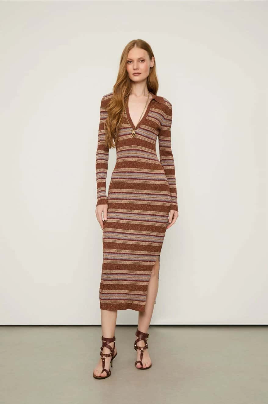 Animale Vestido Listrado Com Lurex Decote V Gola