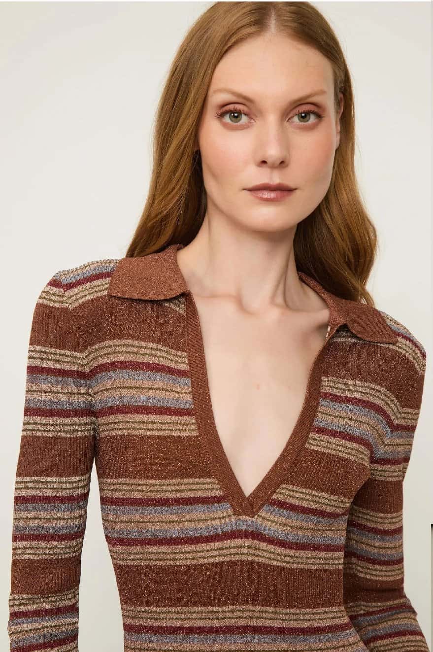 Animale Vestido Listrado Com Lurex Decote V Gola