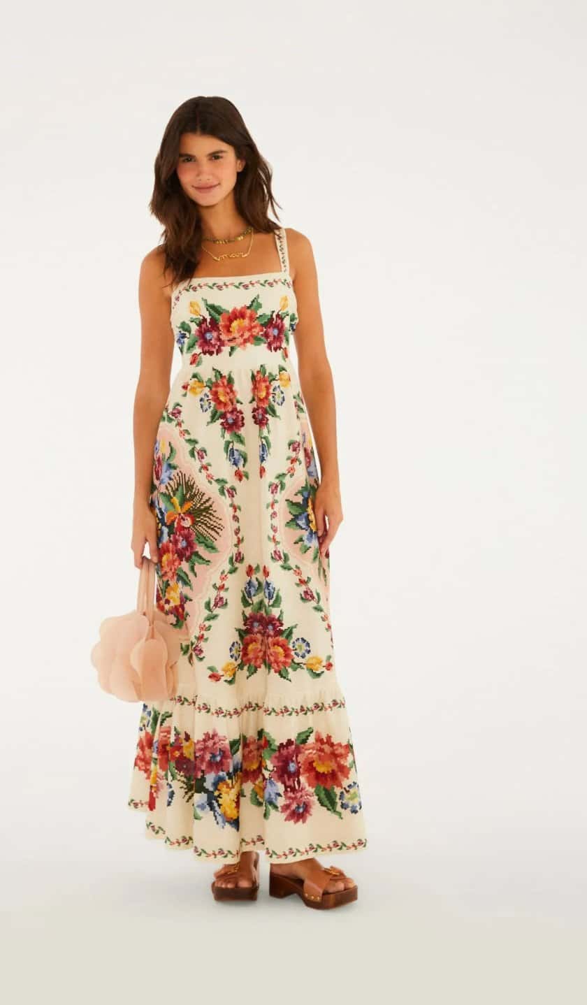 Farm Vestido Midi Tapete De Flor