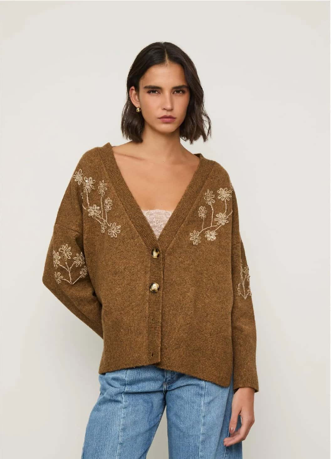 Animale Cardigan Bordado Gola V De Tricot - 07509