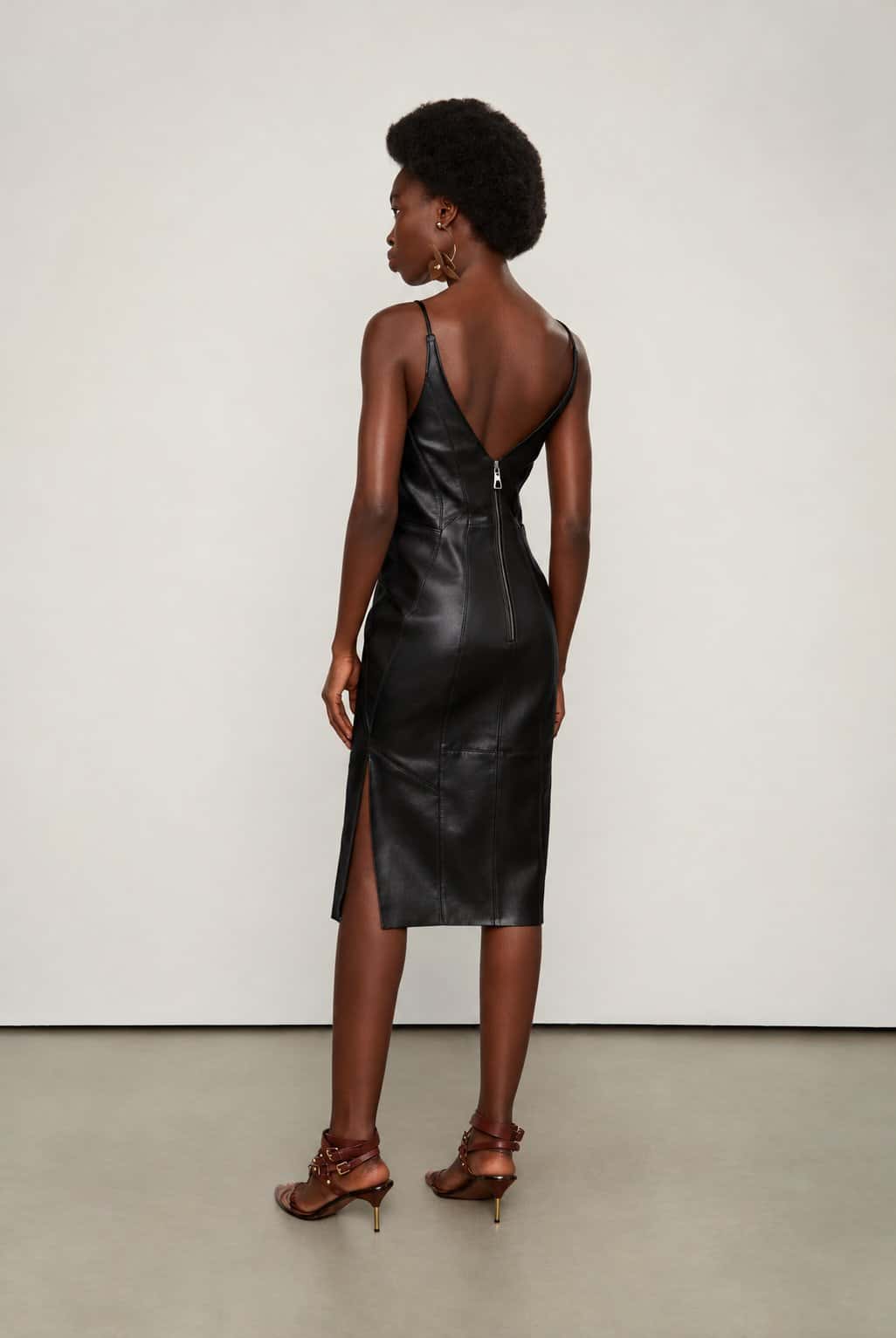 Animale Vestido De Couro Stretch Midi Diagonal